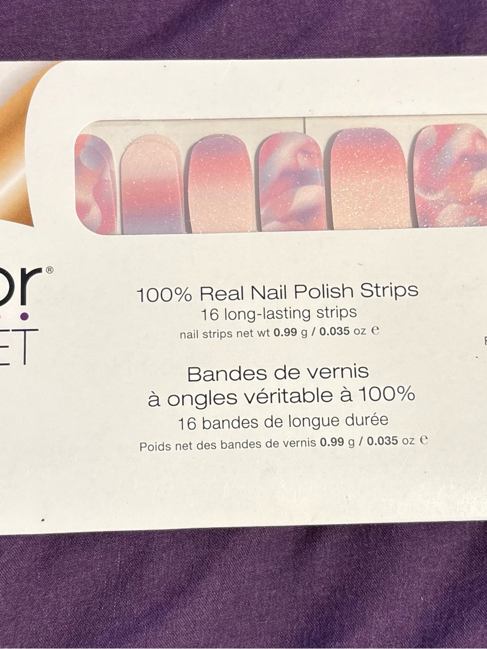 Color Street Pink Purple Gold Marble Glitter Nail Strips